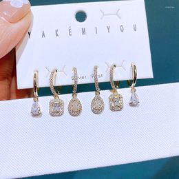 Dangle Earrings Trendy 3 Pairs Crystal Stone Water Drop Hanging For Women Gold Colour Cubic Zircon Jewellery