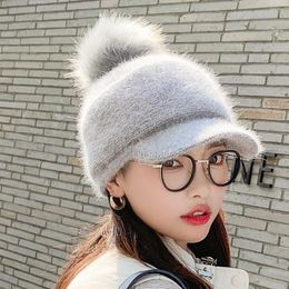 Ball Caps Winter Women Wool Knitted Hat Fur Baseball With Pompon Ladies Outdoor Windproof Thick Warm Beanies
