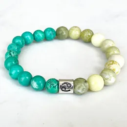 Strand MG1688 New Design Cancer Zodiac Bracelet 8 MM Yellow Howlite Green Turquoise Energy Wrist Mala Natural Gemstone Jewelry