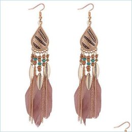 Dangle Chandelier Bohemia Feather Earring For Women Fashion Jewelry Beads Tassel Dangle Long Earrings Dream Catcher Drop Fi10C 979 Q Dhgfl