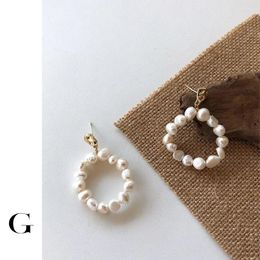 Stud Earrings GHIDBK Dainty Flower Freshwater Pearl Charm Hammered Irregular Pearls Pendant Earring Studs Bride Wedding Jewelry