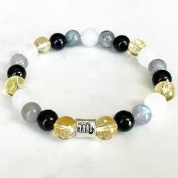 Strand MG1700 New Scorpio Zodiac Bracelet 8 MM Citrine Snow Quartz Labradorite Black Onyx Beads Wrist Mala Natural Gemstone Jewelry