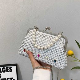 Autumn 2022 version hot diamond small square bag women's bag one shoulder leisure lovely pearl chain bag women