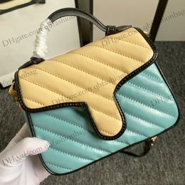 Womens Yellow Blue Two-tone Marmont Designer Totes Bags Classic Genuine Leather Quilted With Top Handle Gold Chain Handbags Large Capacity Crossbody Purse 21x15.5CM