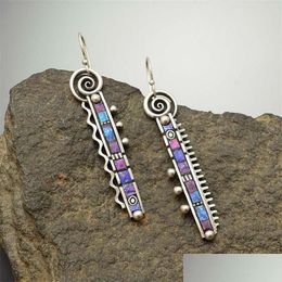 Dangle Chandelier Alloy Long Eardrop Comb Zigzag Rainbow Blue Purple Dangle Stud Earrings Women Girl Fashion Jewellery Accessories 3 8 Dh4Y1