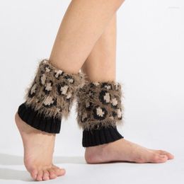 Sports Socks Winter Leopard Women Patchwork Thermal Acrylic Knitted Boot Cuffs Cover Est