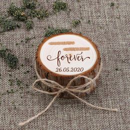 Jewelry Pouches Personalized Rustic Wedding Wood Ring Box Holder Custom Your Names And Date Bearer Case