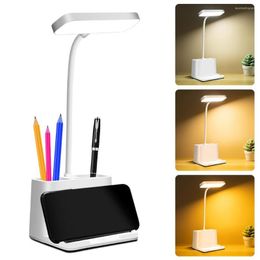 Table Lamps LED Desk Lamp Bedside Rechargeable With Pen Holder Touch Control Eye-Caring Flexible