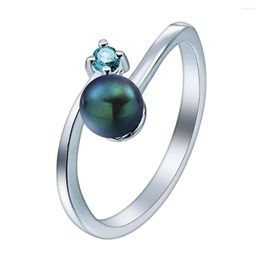 Wedding Rings Hainon Fashion Imitation Pearl Finger Light Blue Zircon Cute Girl Gift CZ Engagement Ring For Women