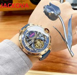 Armbanduhren Männer Automatische Mechanische Uhren 46mm Tourbillon Präsident Schweiz Schwarz Braun Echtes Leder Hohl Skeleton Armbanduhr Wasserdicht