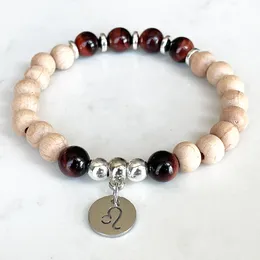 Strand MG1732 New Design Leo Zodiac Bracelet For Women 8 MM Woodbaeds Red Tiger Eye Chakra Wrist Mala Handmade Gemstone Jewelry