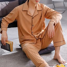 Men's Sleepwear Men's Pajama Sets Spring Summer Stripe Simple Pyjamas Long Sleeve Cotton Plus Size Loungewear Leisure Outwear
