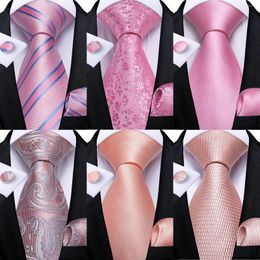 Bow Ties High Quality Pink Striped Paisley Men's Tie Set 8cm Business Wedding Party Accessories Men Necktie Hanky Gift DiBanGu