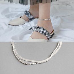 Anklets Authentic 925 Sterling Silver DOUBLE-Rows Snakebone Flat Blade Chain & Olive Oval Beads Anklet Bracelet Adjust C-SA176