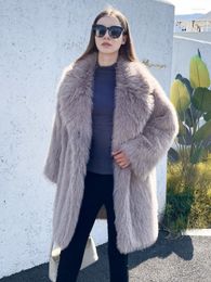Women's Fur Elegant Furry Loose Warm Faux Mid-length Coat Women 2022 Winter Fashion Suit Collar High Street Teddy Coats Casual Outwear