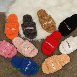 Briefvillus-Hausschuhe, Designer-Winter-Lammwolle-Slipper, Stickerei, Damenfell, flauschig, bequem, warm, für den Außenbereich, flacher Boden, lässige Damen-Sandale, 35–45