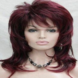 Women Ladies Natural Short Wine Red Mix Full Hair Cosplay Wigs