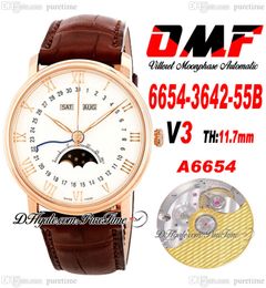 OMF Villeret Função complicada A6554 Assista automático masculino V3 40mm v Rose Gold White Dial Markers Romanos Brown Leather Super Edition PureTime H8