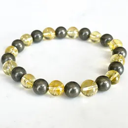 Strand MG1726 Womens Cancer Zodiac Bracelet 8 MM Yellow Crystal Citrine Pyrite Chakra Beads Wrist Mala Natural Gemstone Jewellery