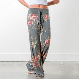 Women's Pants Causal Women Flower Print 2022 Drawstring Wide Leg Loose Straight Trousers Long PalazzoTrousers Pajama At Home