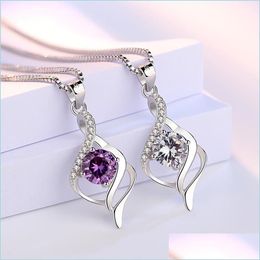 Pendant Necklaces Plated Sier New Ladies Pendant Fashion Jewellery Purple Crystal Zircon Necklace Length 45Cm Drop Delivery 2022 Neckla Dhpp5