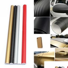 Car Stickers 2X Top Selling 30X127Cm Waterproof 3D Carbon Fibre Vinyl Wrap Sheet Roll Film Car Sticker Decal For Vehicle Detail Drop Dhbc6