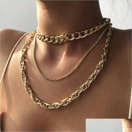 Chains Women Necklaces Jewellery 3 Pcs/Set Trendy Fashion Gold Sier Colour Geometric Alloy Link Chain Punk Hip Hop 3480 Q2 Drop Delivery Dhnzb