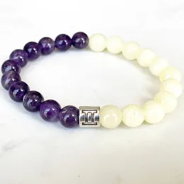 Strand MG1686 High Quality Gemini Zodiac Bracelet 8 MM Amethyst Yellow Onyx Energy Wrist Mala Natural Gemstone Jewellery