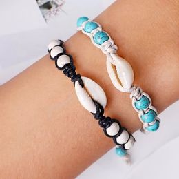 Bohemian Style Charm Bracelet Women Woven Natural Turquoise Beads Shell Adjustable Bracelets