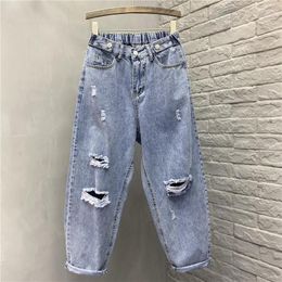 Women's Jeans Women's Spring Summer Large Size Hole Ripped For Women Vintage Loose High Waist Jean Femme Streetwear Denim Harem Pants