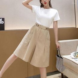 Women's Shorts Women's Women's Summer 2022 Long With High Waist Female Loose White Classic Knee-Length Office Wide Black