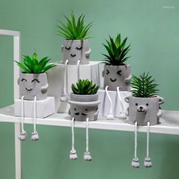 Decorative Flowers Creative Bonsai Sling Doll Simulated Succulent Plant Pot Cement Artificial Flower Home&Party Ornament Desktop