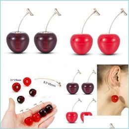 Dangle Chandelier Cute Simation Red Cherry Dangle Earrings Sweet Resin Gold Color Earring Women Girl Student Fruit Shape Jewelry Dro Dhuax