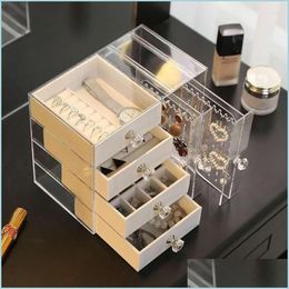 Jewellery Pouches Bags Jewellery Pouches Bags Earrings Necklaces Storage Box Transparent Large Capacity Shelf Der Type Desktop Organiser Dhfom