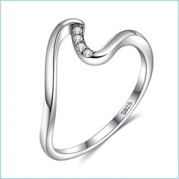 With Side Stones Authentic 100% 925 Sterling Sier Geometric Wave Finger Rings For Women Wedding Engagement Jewellery Gift S925 Drop Del Dh0Os