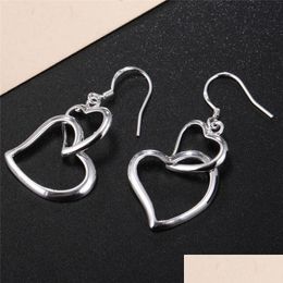 Dangle Chandelier Lady Copper Earrings Sier Plated Double Love Heart Shaped Eardrop Charms Ear Pendants Valentine Day Jewellery Findin Dhacl