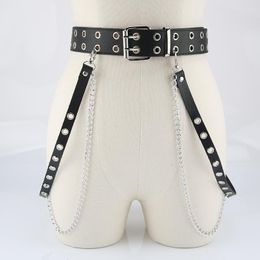 Belts Women Leather Belt Geometry Metal Pin Buckle Tassel Chain Brand Fashion For