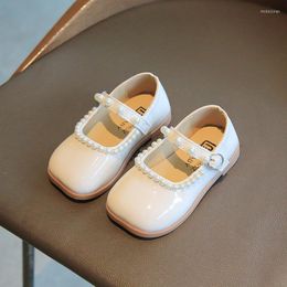 Flat Shoes Spring Children's Leather Fashion Sweet Little Girl Pearl Princess Kids Non-Slip Soft Flats G523