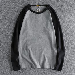 Men's T Shirts Fashion Stitching Contrast Color Autumn And Winter Long Sleeve T-shirt Men's Pure Cotton Comfortable Raglan Sleeves 1191