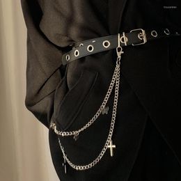 Belts Gothic Punk Women Belt PU Leather Pin Buckle Wind Jeans With Metal Cross Butterfly Pendant Harajuku Hip Hop Trousers