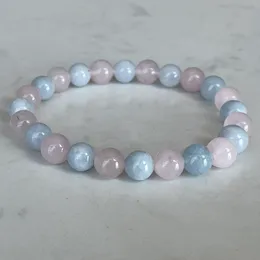 Strand MG1720 Womens Capricorn Zodiac Bracelet 8 MM Madagascar Rose Quartz Aquamarine Chakra Wrist Mala Natural Gemstone Jewelry