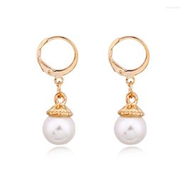 Hoop Earrings Dayoff European Gold Colour Simulated Pearl Earrrings Female Round Earstud Women Jewellery Charms Small Pendant E97
