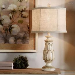 Table Lamps French Retro Handmade Carved Solid Wood Villa Dining-Room Lamp Homestay El Bedroom Decorative