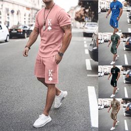 Men's Tracksuits Summer Fashion Simple Solid Colour Poker T-shirt Shorts Set Men's Sportswear 2-piece Short-sleeved