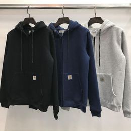 New fall winter zipper fleece hoodie classic loose men thick coat trend full zip up Grey blue top long sleeve clothes hombre Sweatshirts