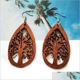 Dangle Chandelier Dangle Chandelier African Wooden Tree Earrings Woman 60Mm Laser Cutting Of Life Earring 76 N2 Drop Delivery 2022 Je Dhmul