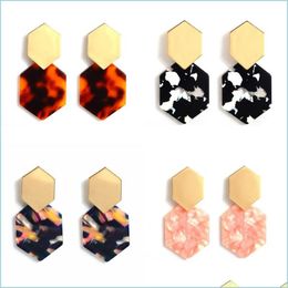 Dangle Chandelier Hexagon Acrylic Drop Dangle Earrings Women Plated Gold Earring Fashion Jewellery Ear Studs Alloy 3 9Sr F2B Delivery 2 Dhdj1