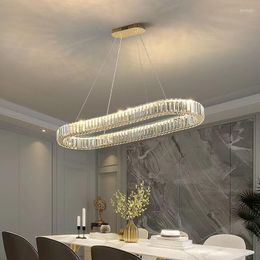 Pendant Lamps Modern Oval Stainless Steel Gold Chrome Chandelier Living Room Kitchen Island Hanging Light Crystal Dining