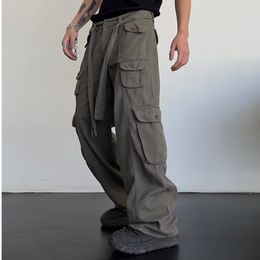 GODLIKEU High Street Retro Casual Large Pocket Men's Loose Straight Draped Wide Leg Cargo Pants