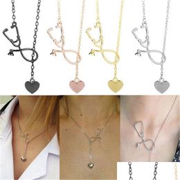 Pendant Necklaces Fashion Medical Jewelry Alloy I Love You Heart Pendant Necklace Stethoscope For Nurse Doctor Gift Wholesale Drop D Dhr3F